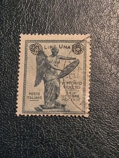 KINGDOM OF ITALY 1924 III ANNIVERSARY VICTORY OVERPRINTED 1 LIRA ON 15 CENTS.