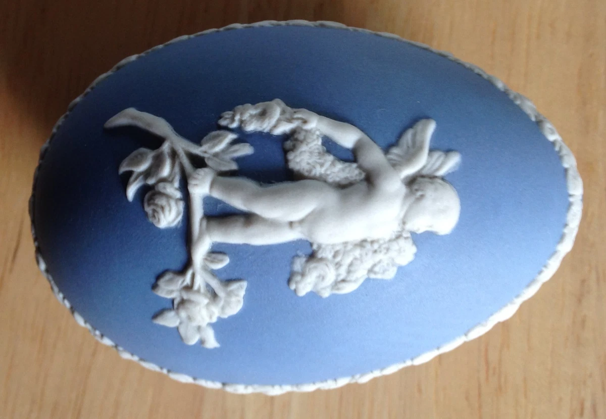 Cherub Wedgwood Jasper ware Vintage blue Wedgwood egg Cherub and rose egg box
