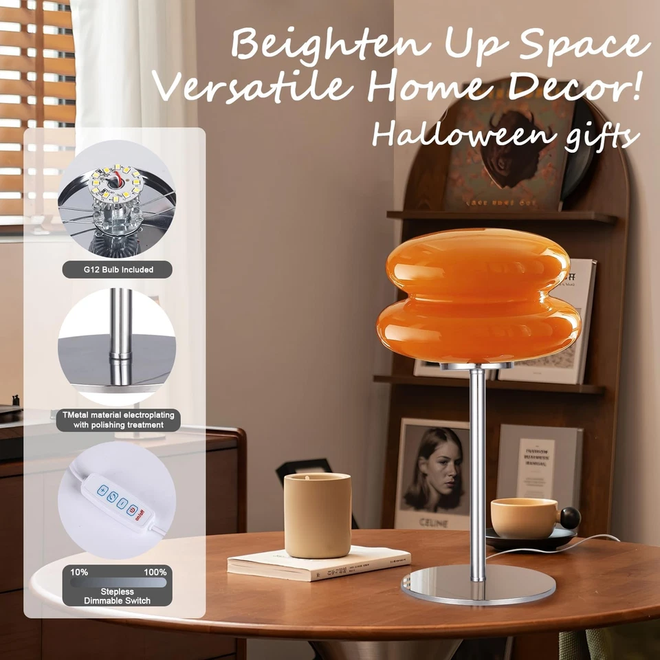 Lámpara Moderna Mediados de Siglo para Mesita de Noche Lámpara de Mesa para Dormitorio, Regulable Retro... Foto 4 de 4