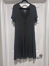 Torrid Plus Size 1 Gray Super Soft Knit Dress Ruched V Neck Short Sleeve Casual