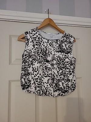 Next Mono Animal Print Slub Bubble Hem Sleeveless Tank Top Size 8