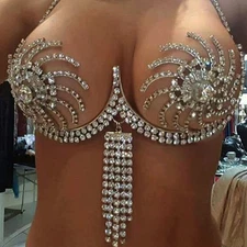 Rhinestone Chest Bracket Tassel Bra Chain Lingerie Chain Crystal Bikini Body Jew