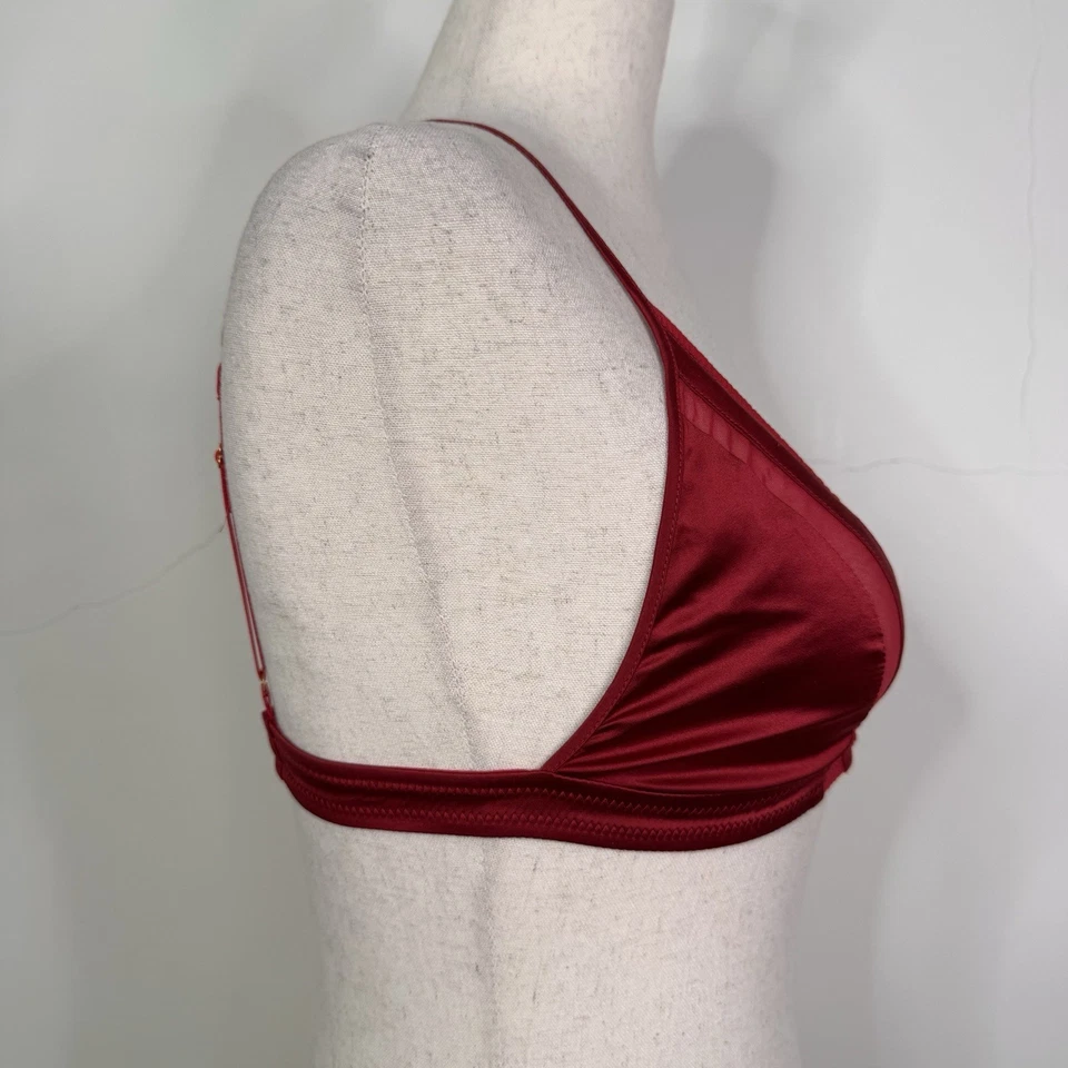 Sujetador Kiki de Montparnasse Exposé Suave Clásico Rojo Panel Transparente Talla M Nuevo con Etiquetas Seda Foto 3 de 4