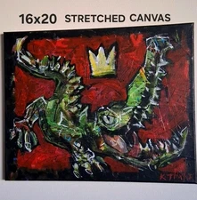 Alligator Outsider Painting Large Graffiti Folk Art OOAK Abstract Canvas