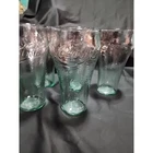 Set Of 7 Coca Cola SIX Green Pebbled 6" Glasses Vintage