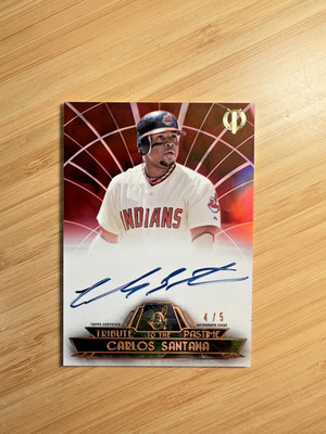 2014 Topps Tribute Carlos Santana #TPT-CSA Tribute to the Pastime AUTO RED /5