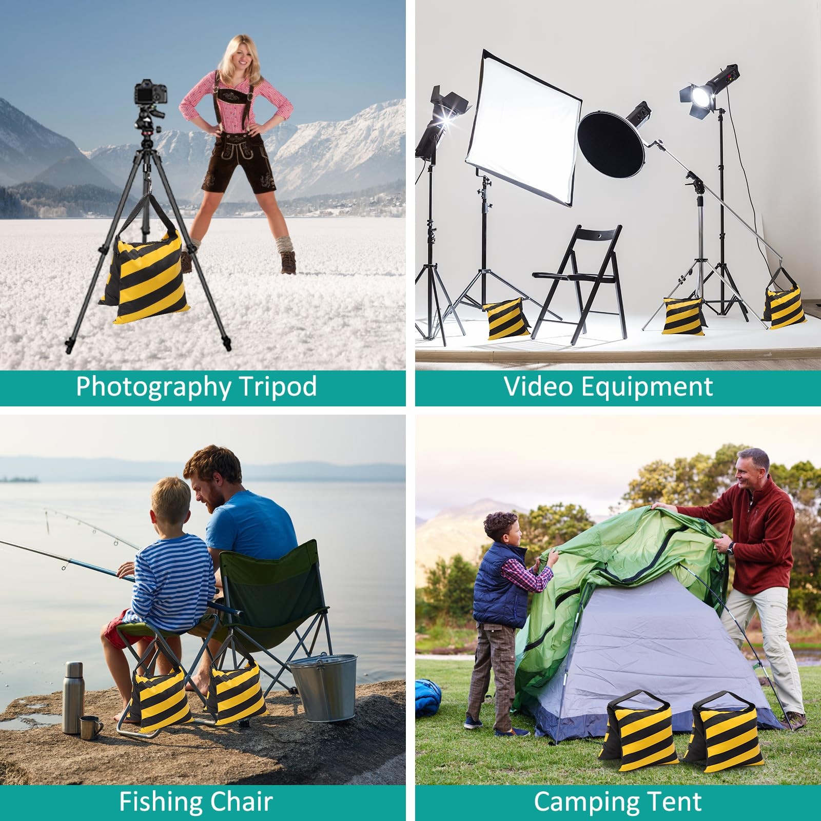 4 Packs Yellow Sandbag Weight Bags for Light Stand Photography Video Equipmen...