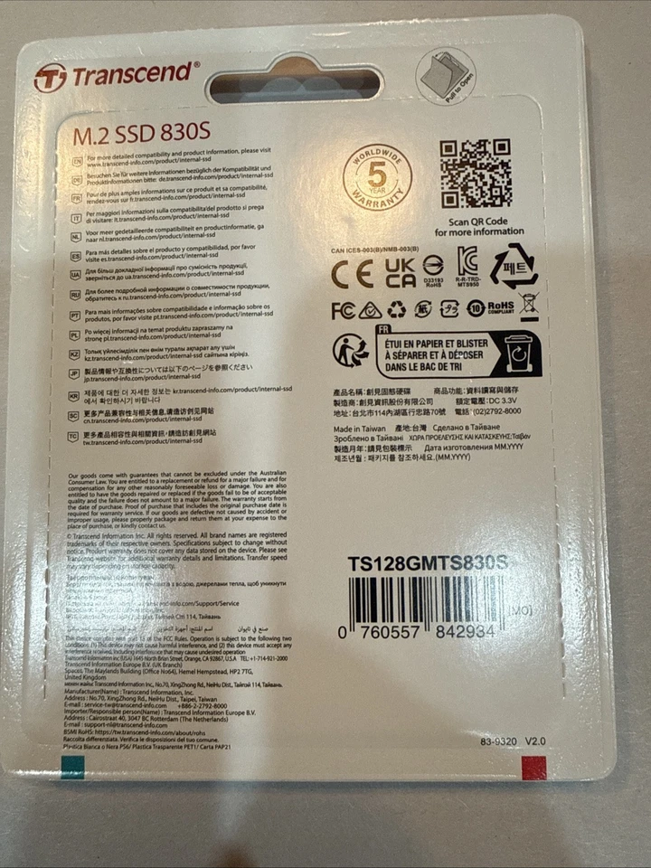 128GB Transcend M.2 2280 80mm SATA III 6Gbps 830S Solid State Drive - Image 3 of 3