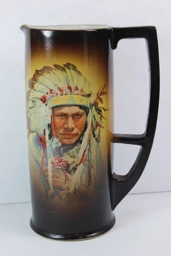 RARE Warwick Native American Indian Chief CRAZY HORSE c. 1893-1911 Ewer Pitcher