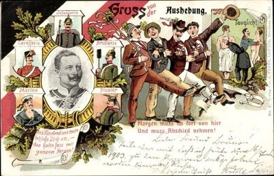 Litho Kaiser Wilhelm II., Aushebung, Morgen muss ich fort...,... - 10873421