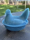 Westmoreland Vintage Milk Glass Hen On Nest Covered Dish Blue
