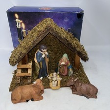 Nativity Set 6 Piece Hand Painted Porcelain Christmas With Stable In Box