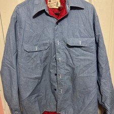 Vintage 70s Sears Fieldmaster Shirt Jacket Men Quilted Lined Lt BlueUSA Made