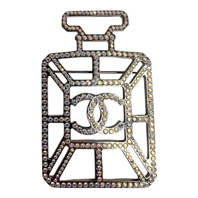 Chanel Ruthenium Crystal Perfume Bottle CC Brooch Iridescent Blue