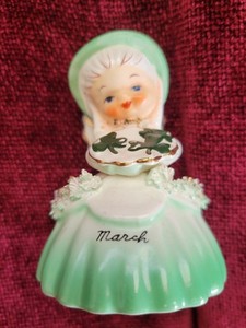 Vintage 1956 Napco March Birthday St Patricks Day Angel Girl Bell Belle A1307C