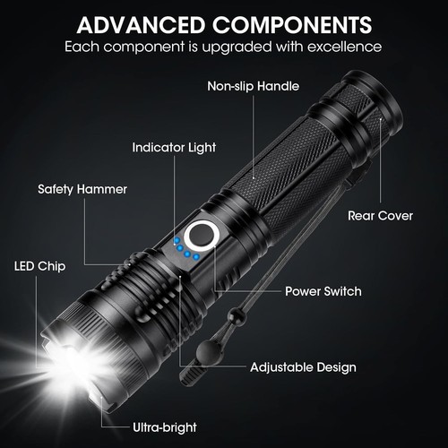 Torce Ricaricabili 990.000 Alto Lumen - Confezione da 3 Flash LED Super Luminosi... - Foto 10 di 10