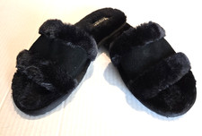 Koolaburra by UGG Black Double Strap Slip In Faux Fur Slippers Open Toe sz 8