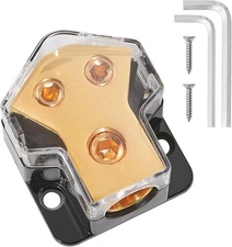 NuIth 2 Way Copper Power Distribution Block, 0/2/4 Gauge in 4/8 Gauge Out Auto C