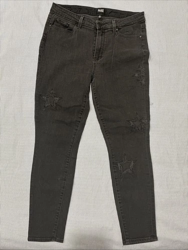 Paige Women’s Size 32 Black Hoxton Ankle Skinny Stretch Denim Jeans W/ Stars