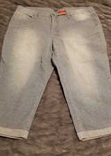NWT Faded Glory Plus Size Women's Capris Striped Light Blue Pants Size 18w