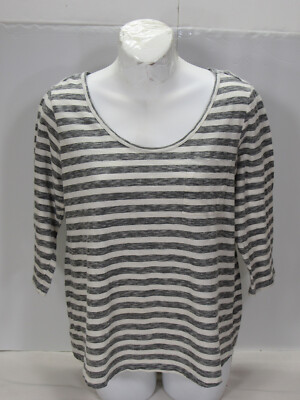 Anthropologie Pure + Good Top Womens Black White Striped L [ 36 Bust 23L ]