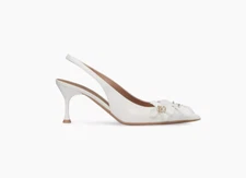 NWOB VALENTINO White Patent Fleur Lumiere 70mm Slingback Pumps Size 40.5