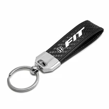 Honda Fit Real Carbon Fiber Leather Key Chain with Black Stitching