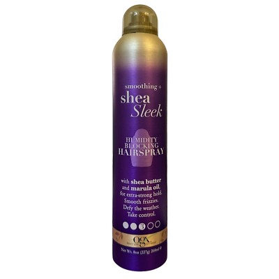 OGX Shea Sleek Humidity Blacking Hairspray 8 oz Extra Strong Hold Marula Oil HTF