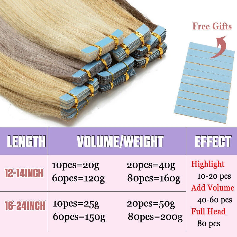 Cinta LIQUIDACIÓN en extensiones de cabello humano virgen real Remy trama de piel doble gruesa Foto 3 de 4