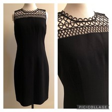 ELLIE TAHARI Kingsly black lace yoke sleeveless sheath knee career dress 8 $298
