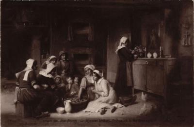 Old postcard AK Salon 1911 JEAN BRUNET A Breton lunch (701989)