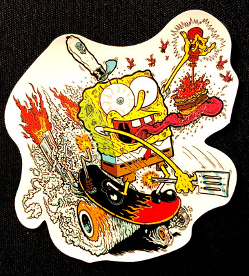 HOT ROD STICKER  SKATEBOARD SPONGE BOB  3 1/2  X 3 1/2   GLOSSY