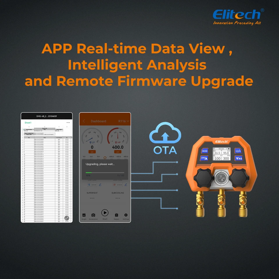 Elitech Manifold Gauge App Control ARTEMIS DMG-4B+Refrigerant Charging Hose Set - image 4 of 4