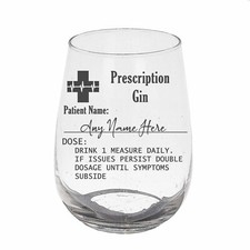 Personalised Engraved Stemless Prescription Gin Glass Novelty Gift Custom Glass