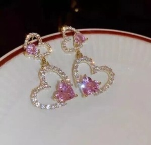 Authentic 14k Yellow Gold Plated Heart Cut Simulated Pink Sapphire Women's Drop Earrings