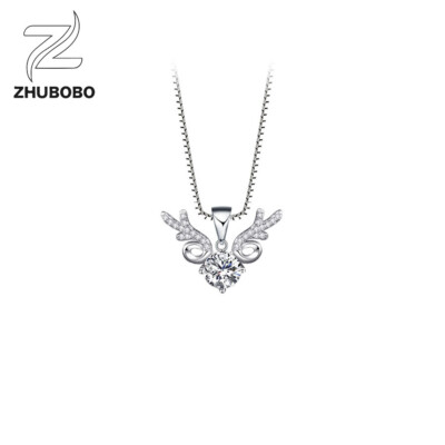 1 Carat Moissanite D Color Lab Create Diamond Antlers Sterling Silver Necklace