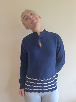 Vintage 70s NWT 14 L  unused blue knit top jumper  Olympic Knitwear'