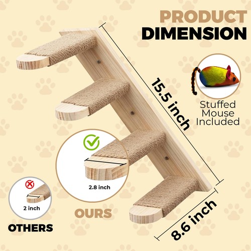 Cat Wall Steps Cat Climbing Shelf Reversible Wall Mounted Wooden Four Step Ca... - Picture 2 of 6