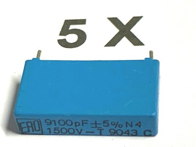 9100pF, 9,1nF, 1500V-, 450V~, 5%, RM22,5, 100°, Roederstein, 5 Stück