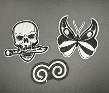 x3 Patches - Skull  Butterfly Embroidered Iron-On/Sew-On Patch - NEW P290