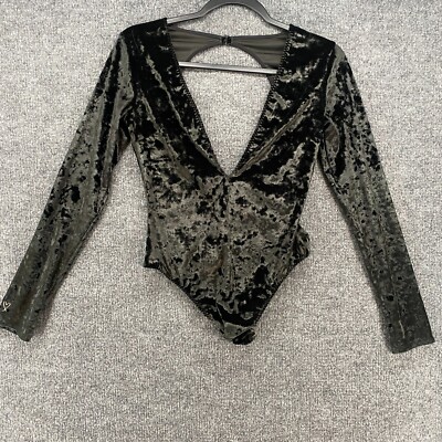 Victorias Secret Bodysuit Womens XS Green Crushed Velvet Fairy Grunge Whimsigoth