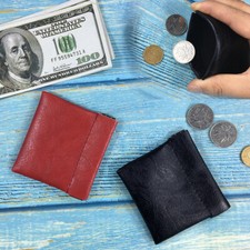 PU Leather Squeeze Coin Pouch Coin Purse Change Holder Wallet For Mens/Womens