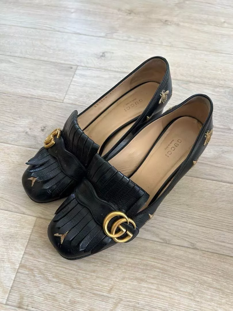 Mocassins GUCCI GG Marmont cuir noir EU37,5 occasion excellent + authentique Japon