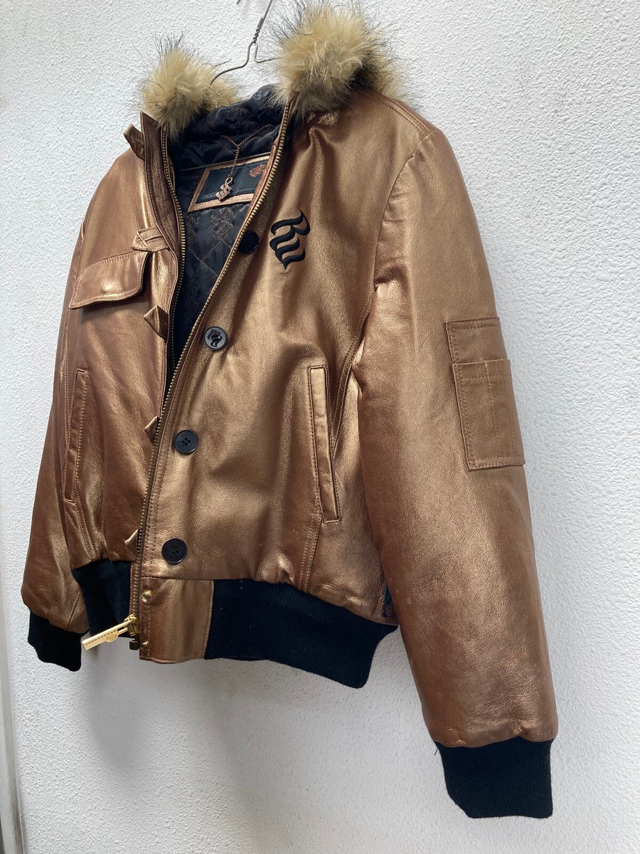 Vintage Y2K Rocawear Copper Bronze Leather Jacket Coat with