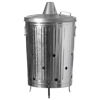Silver Garden Incinerator Fire Pit 20 Gallon with Handles and Chimney