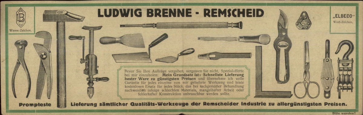 German Woodworking Tools Ludwig Brenne Remscheid Illustrated Adv