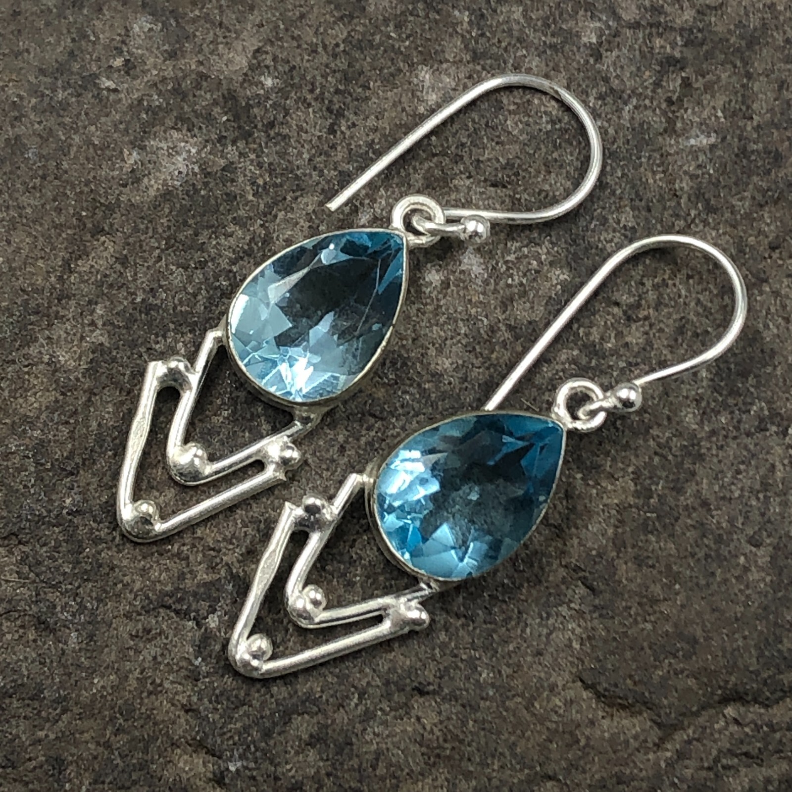 Natural Sky Blue Topaz Gemstone Drop/Dangle Earrings 925 Silver For Girls