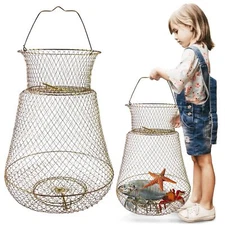 Galvanized Steel Wire Fish Basketsportable Fishing Basket For Fish Outdoorcollap