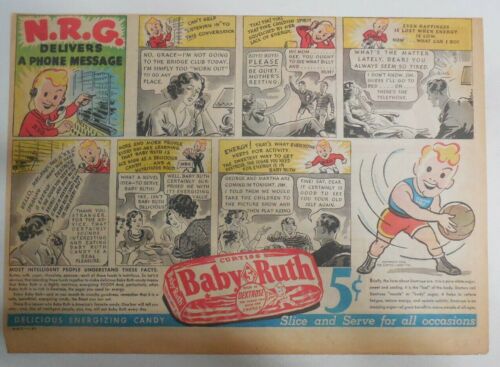 Baby Ruth Candy Bar Ad: Delivers A Phone Message ! 1930's Size: 11 x 15 inch  - Afbeelding 1 van 1
