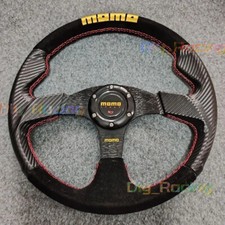 14inch/350mm MOMO Carbon FibreSuade Leather Flat Drift Sport Steering Wheel